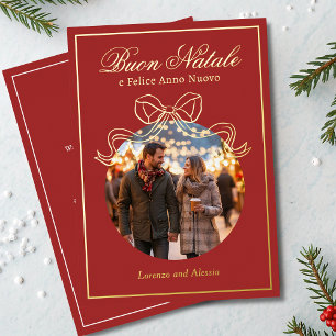 Buon Natale e Felice Anno Nuovo Coquette Bow Photo Foil Holiday Card