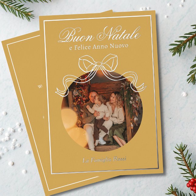 Buon Natale e Felice Anno Nuovo Coquette Bow Photo Foil Holiday Card (Creator Uploaded)