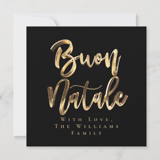 Buon Natale Elegant Black Gold Script Italian Holiday Card (Front)