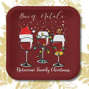 Buon Natale Festive Wine Glass Italian Christmas Paper Plate