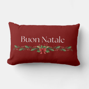 Buon Natale Greenery Wreath Lumbar Cushion