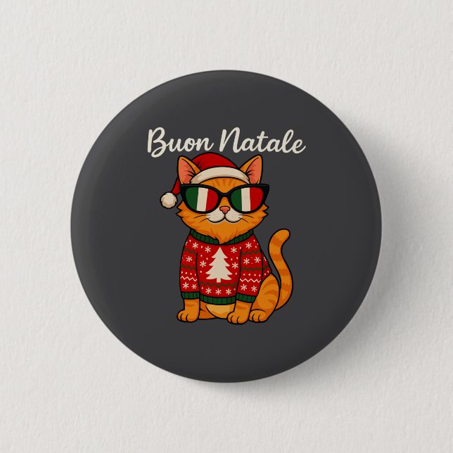 Buon Natale Italian Cat Christmas, Italy Pride Hol 6 Cm Round Badge (Front)