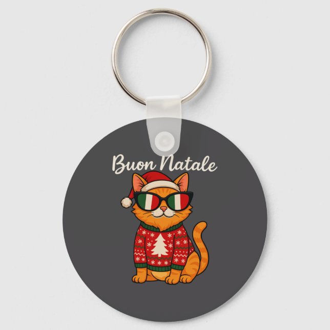 Buon Natale Italian Cat Christmas, Italy Pride Hol Key Ring (Front)