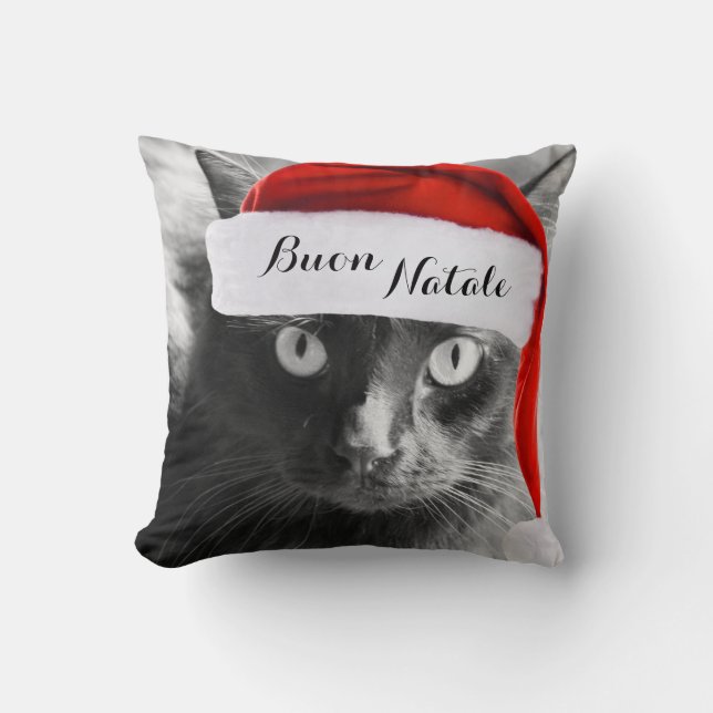 Buon Natale, Italian Cat Christmas Pillow (Front)