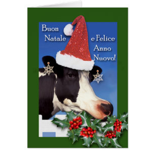 Buon Natale, Italian Christmas, Cow with Santa Hat