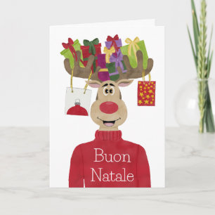 Buon Natale, Italian Christmas Gifts Reindeer Holiday Card