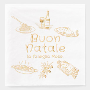 Buon Natale Italian Christmas Party Food Doodles Foil Napkins