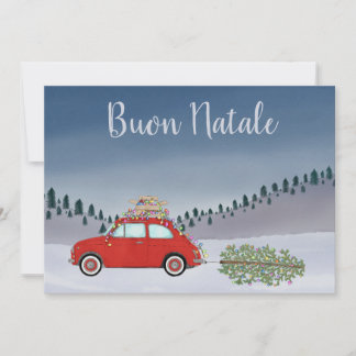 Buon Natale Italian Christmas Red Fiat 500 Holiday Card