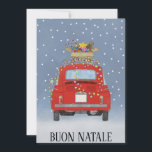 Buon Natale Italian  Christmas red Fiat 500  Holiday Card<br><div class="desc">Buon Natale Italian Christmas Card Classic Itaian Fiat 500 car on a snowy background, handpainted watercolor. Merry Christmas! Surprise your nearest and dearest, your friends, co-workers, neighbours or even your boss with a special card. Many different designs available: from a modern collage photography card, mixing ornaments and winter landscapes, a...</div>