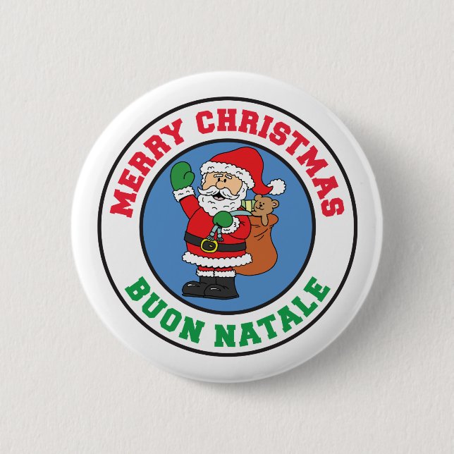 Buon Natale Italian Christmas Santa Button (Front)