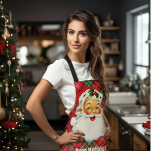Buon Natale Italian Christmas Santa Plaid Apron