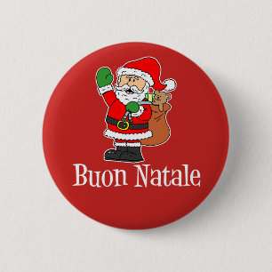Buon Natale Italian Christmas Santa Red 6 Cm Round Badge