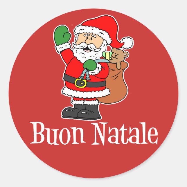 Buon Natale Italian Christmas Santa (RED) Classic Round Sticker (Front)