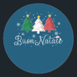 Buon Natale Italian Christmas Tree Classic Round Sticker<br><div class="desc">Buon Natale Italian Christmas Tree</div>