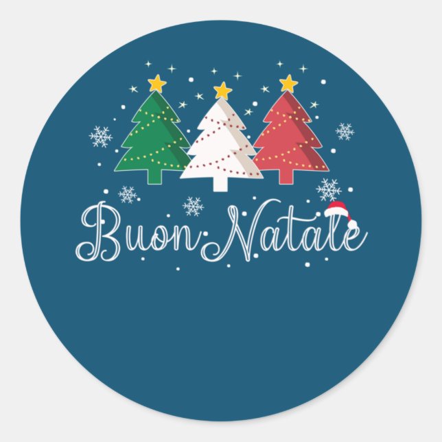 Buon Natale Italian Christmas Tree Classic Round Sticker (Front)