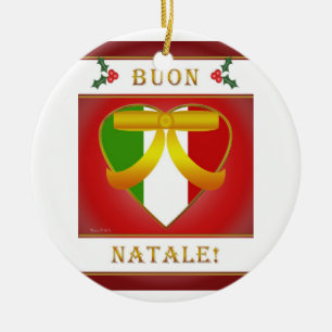 Buon Natale Italian Flag Heart - Round Ornament