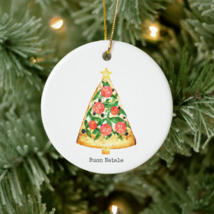 Buon Natale Italian Merry Christmas Pizza Slice Ceramic Ornament