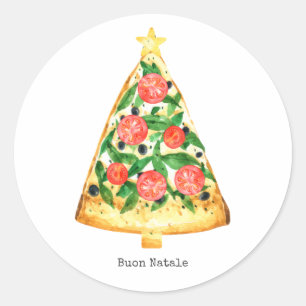 Buon Natale Italian Merry Christmas Pizza Slice   Classic Round Sticker
