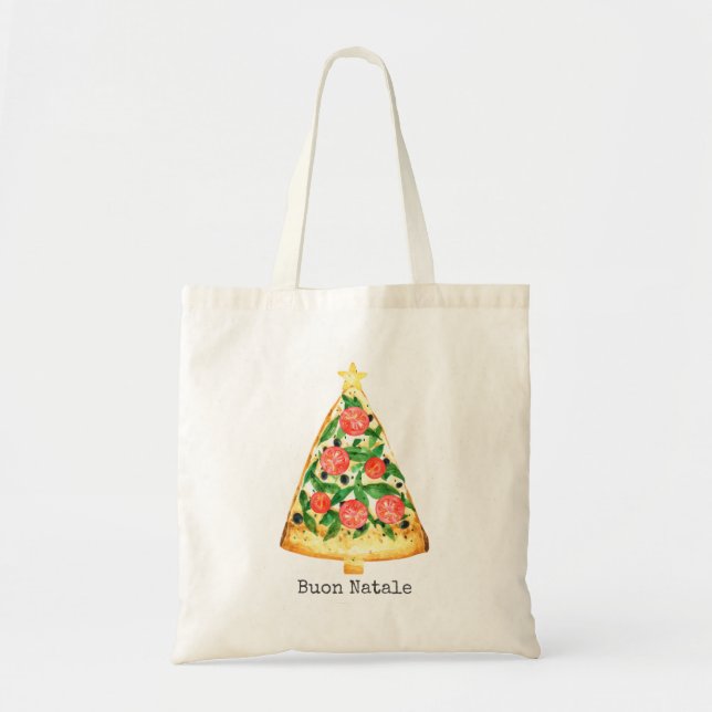 Buon Natale Italian Merry Christmas Pizza Slice Co Tote Bag (Front)