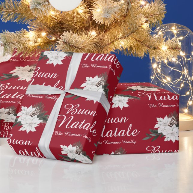 Buon Natale Italian Merry Christmas Red Wrapping Paper (Holidays)