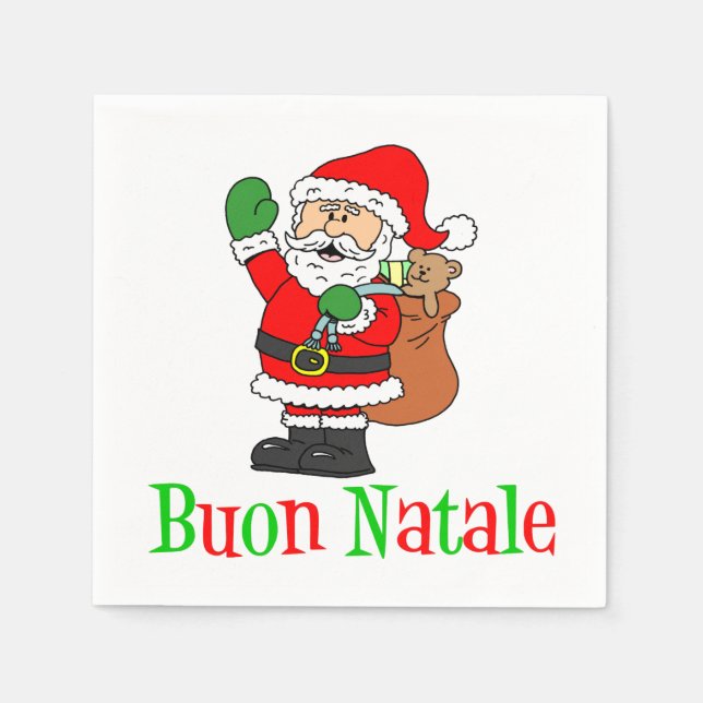 Buon Natale Italian Merry Christmas Santa Napkins (Front)