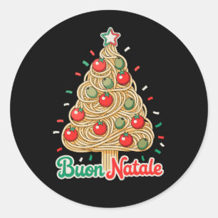 Buon Natale Italian Pasta Christmas Tree Xmas Classic Round Sticker