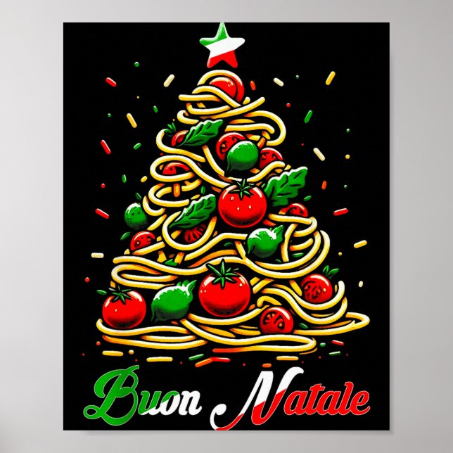 Buon Natale Italian Pasta Christmas Tree Xmas For  Poster (Front)
