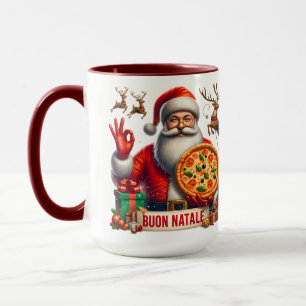 Buon Natale Italian Santa with Pizza & Reindeer Mug