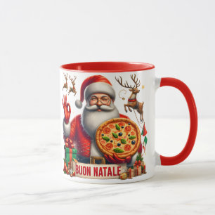 Buon Natale Italian Santa with Pizza & Reindeer  Mug
