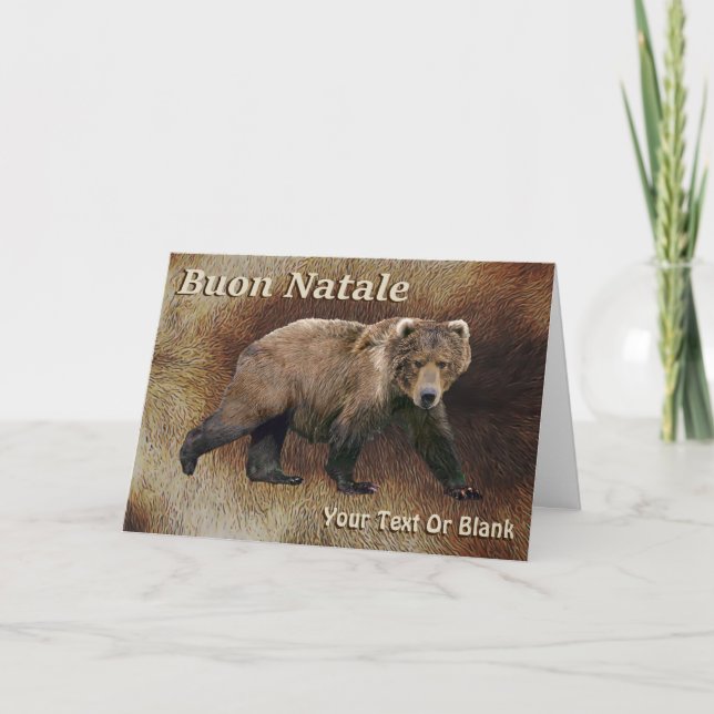 Buon Natale - Kodiak Bear On Caribou Fur Holiday Card (Front)