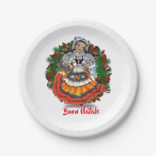 Buon Natale Merry Christmas Italian Retro Doll Paper Plate