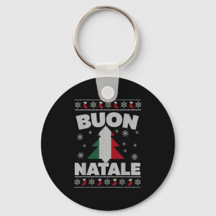 Buon Natale Merry Christmas Tree Italian Ugly Xmas Key Ring