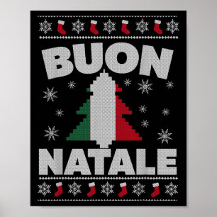 Buon Natale Merry Christmas Tree Italian Ugly Xmas Poster