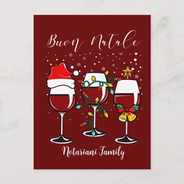 Buon Natale Merry Christmas Wine Lights Postcard (Front)