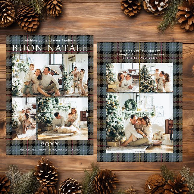 Buon Natale Multi Photo Plaid Holiday Card (Creator Uploaded)