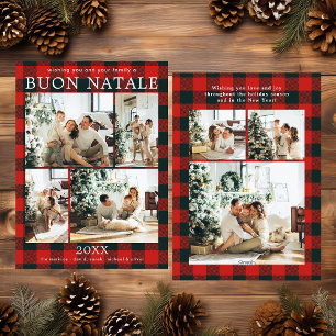 Buon Natale Multi Photo Red Buffalo Plaid Holiday Card