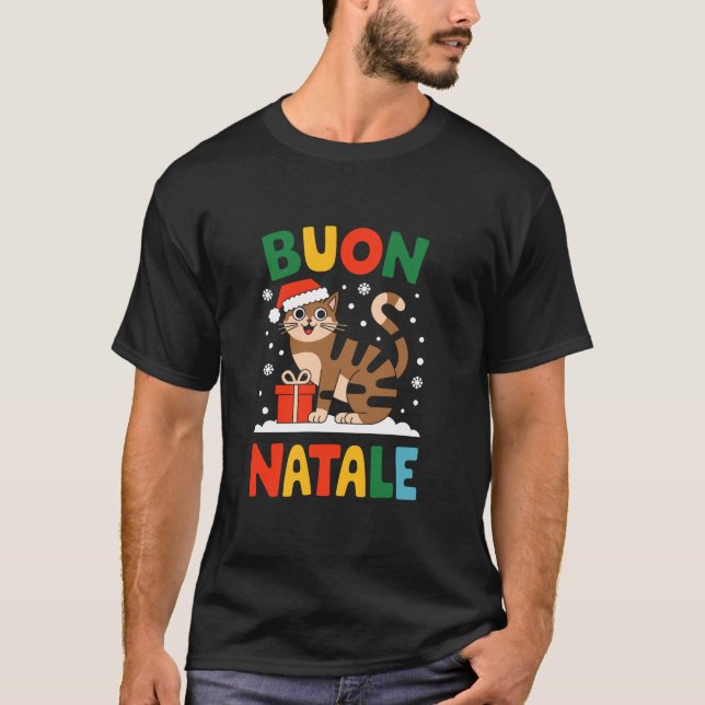 Buon Natale Ocicat Cat Christmas Italy Santa T-Shirt (Front)