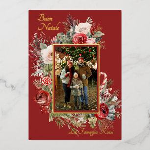 Buon Natale Photo Floral Foil Holiday Card