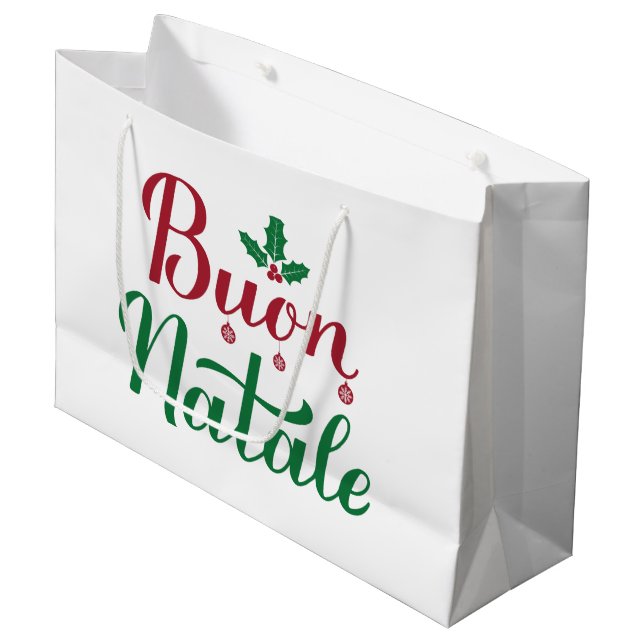 Buon Natale Red and Green Christmas  Large Gift Bag (Front Angled)