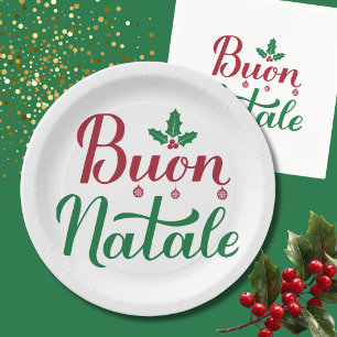Buon Natale Red and Green Christmas  Paper Plate