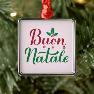 Buon Natale Red and Green Italian Christmas Metal Ornament