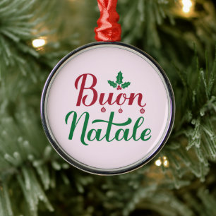 Buon Natale Red and Green Italian Christmas Metal Ornament