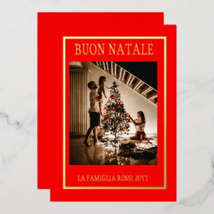 Buon Natale Red & Gold Simple Modern Photo Foil Holiday Card