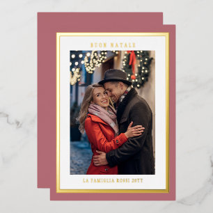 Buon Natale Rose Gold Simple Modern Photo Foil Holiday Card