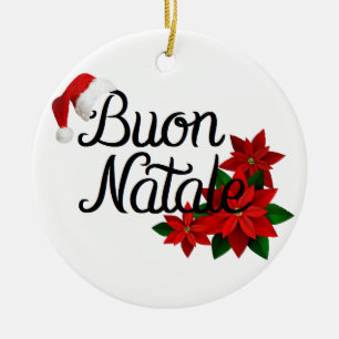 Buon Natale Santa Hat Ceramic Ornament
