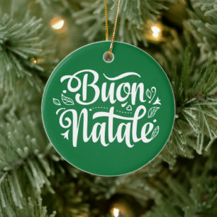Buon Natale Simple Green Ceramic Ornament