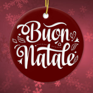 Buon Natale Simple Red Italian Christmas  Ceramic Ornament