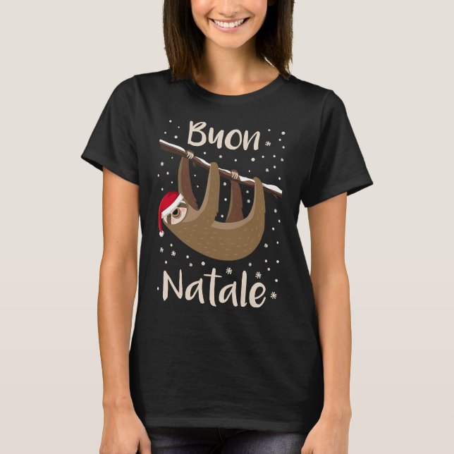 Buon Natale Sloth Santa Hat Merry T-Shirt (Front)