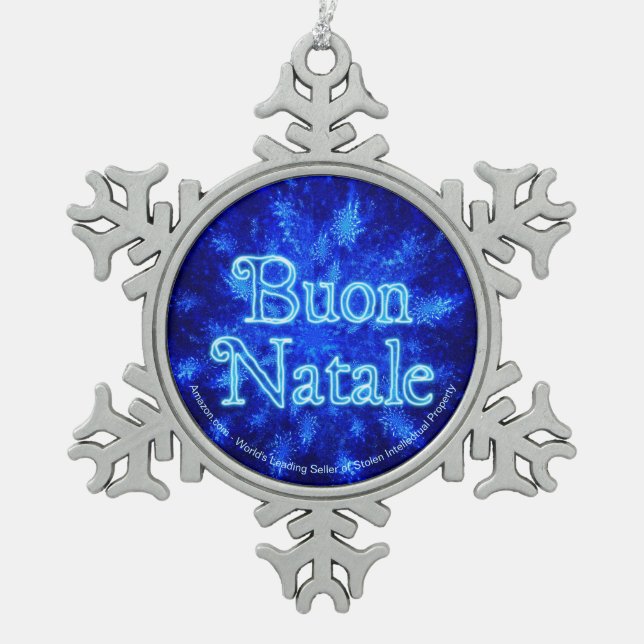 Buon Natale - Snowburst Snowflake Pewter Christmas Ornament (Front)