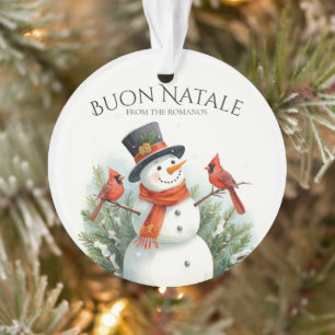 Buon Natale Snowman & Cardinals Custom Name Xmas Ornament